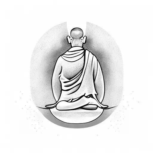 monk meditating in storm tattoo design idea