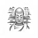 monk meditating in storm tattoo design idea