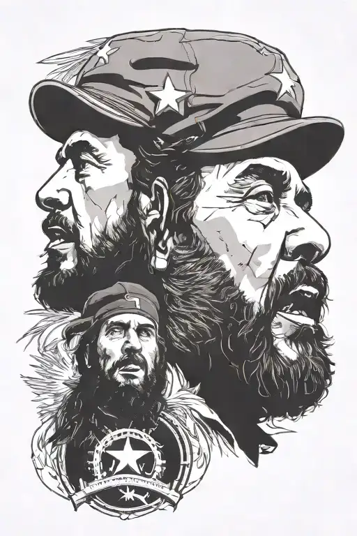 Incorporate elements of Rage Against the Machine's logo with a portrait of Che Guevera and Fidel Castro tattoo design idea