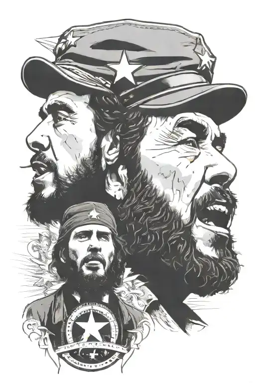 Incorporate elements of Rage Against the Machine's Band with a portrait of Che Guevera and Fidel Castro tattoo design idea