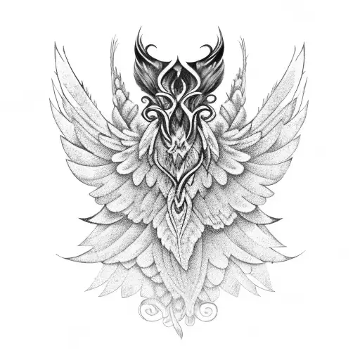 Incorporate feathered wings with a dark and mysterious vibe tattoo design idea