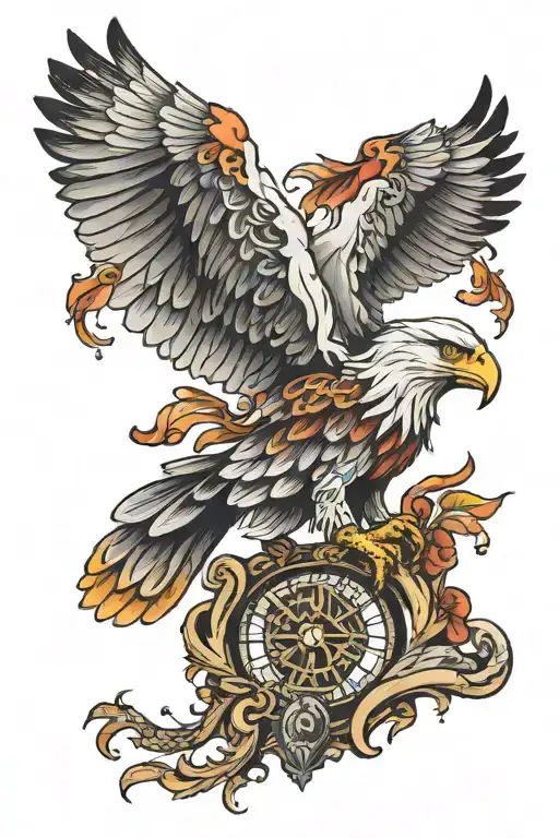 half skeleton eagle tattoo design idea