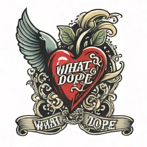 Heart with text inside. Text says "what a dope"  tattoo design idea