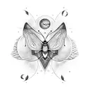 A mesmerizing moth resting on a crescent moon surrounded by delicate vines tattoo design idea