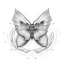 A mesmerizing moth resting on a crescent moon surrounded by delicate vines tattoo design idea