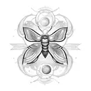 A mesmerizing moth resting on a crescent moon surrounded by delicate vines tattoo design idea