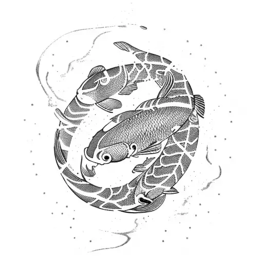 A koi fish swimming upstream with military camouflage pattern scales tattoo design idea