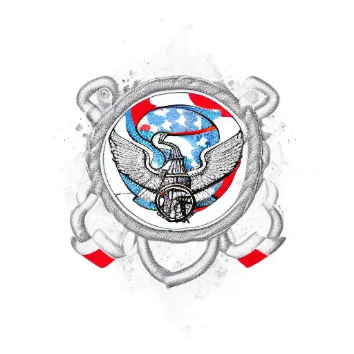 An abstract new-school design incorporating Marine corps symbols and vibrant colors tattoo design idea