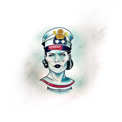 A realistic portrait of a strong and empowered woman in Marine corps attire tattoo design idea