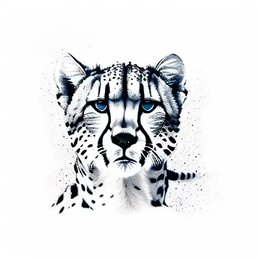 A realistic tattoo of a cheetah running at full speed, with a trail of money and tire tracks behind it tattoo design idea