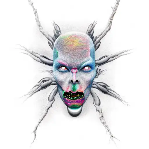 half delirious face half ultra mantis black face tattoo design idea
