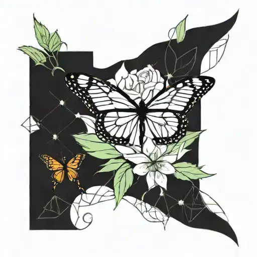floral design, aloe vera, monarch butterfly bouquet roses  tattoo design idea