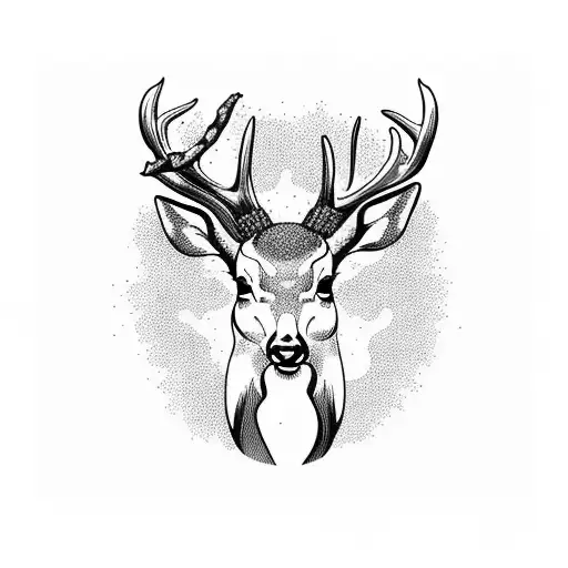 Deer Head Tattoo Black and White Animal Tattoo Digital Art - Etsy Israel