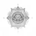 An intricate mandala design incorporating hunting elements like bows, arrows, and animal tracks tattoo design idea