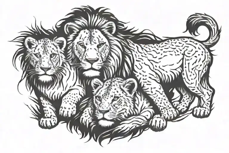Lion With 2 Cubs Showing Bond Of Father And Son and daughter tattoo idea tattoo design idea