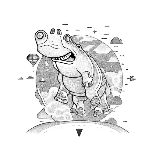 hippo getting abducted by ufo tattoo design idea