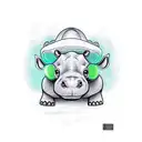 hippo getting abducted by aliens tattoo design idea