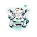 hippo getting abducted by aliens tattoo design idea