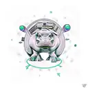 hippo getting abducted by aliens tattoo design idea