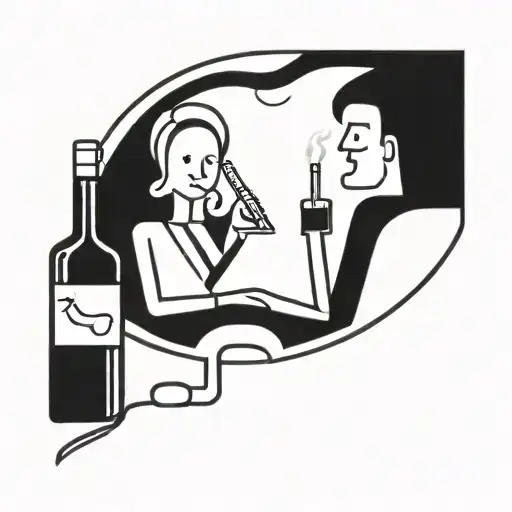 Cigarette and wine bottle am and pm tattoo design idea