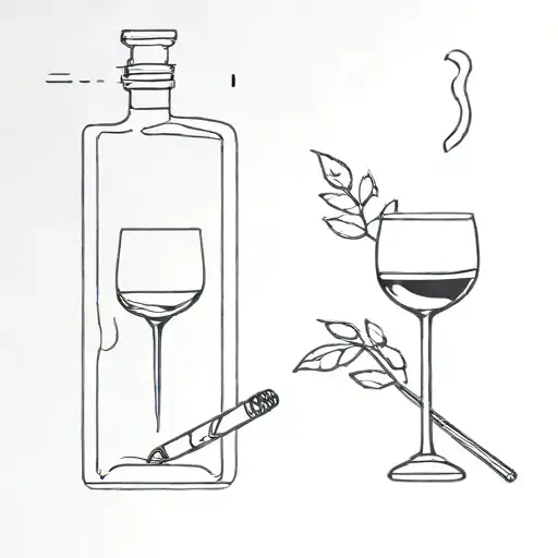 Cigarette and wine bottle am and pm tattoo design idea