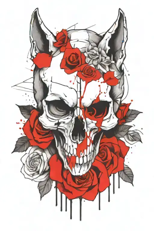 roses wolf skull tattoo design idea