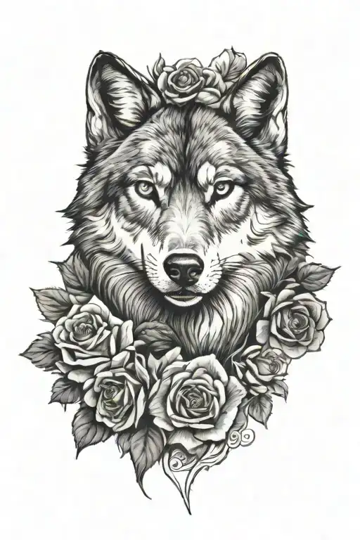 wolf and roses tattoo design idea