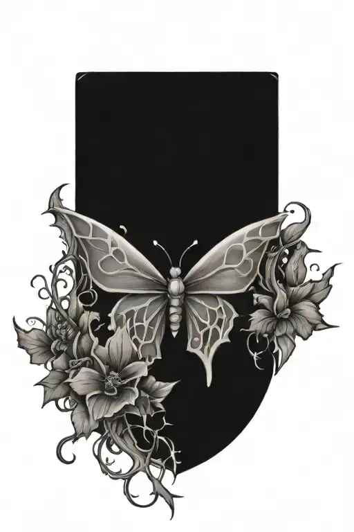 vines thorns growing up with a butterfly's with skulls in wings tattoo design idea