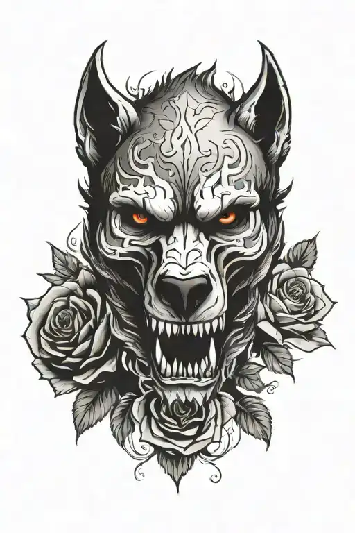 werewolf skull and roses tattoo design idea