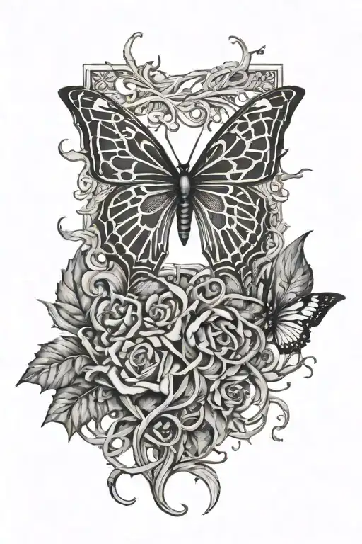 thick vines with thorns growing up with a butterfly tattoo design idea