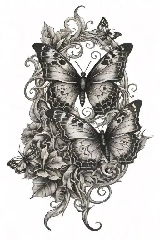 thick vines with thorns growing up with a butterfly tattoo design idea
