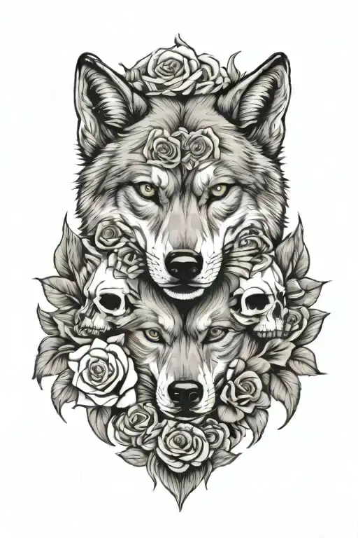 wolves  roses  skulls tattoo design idea