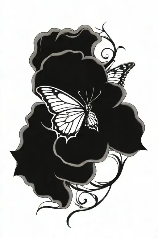 dark shadow rose butterfly tattoo design idea