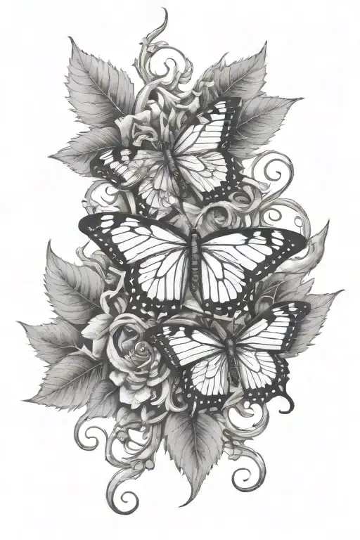thick vines with thorns growing up with a butterfly tattoo design idea