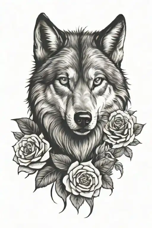 vicious wolf and roses tattoo design idea