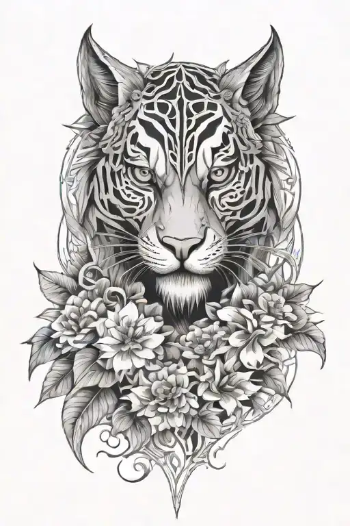 predator and flowers tattoo design idea