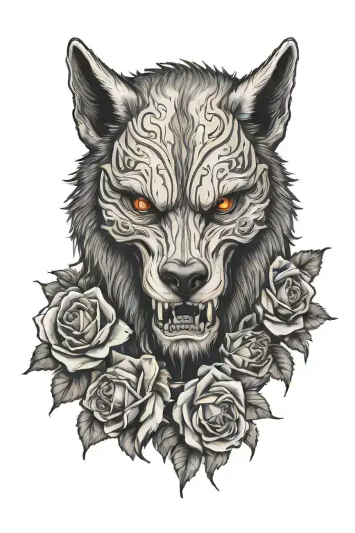 werewolf skull and roses tattoo design idea