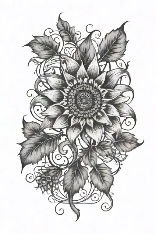 vines with thorns wrapped around a sun flower tattoo design idea