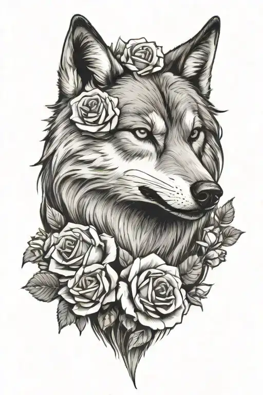 rabid wolf and roses tattoo design idea