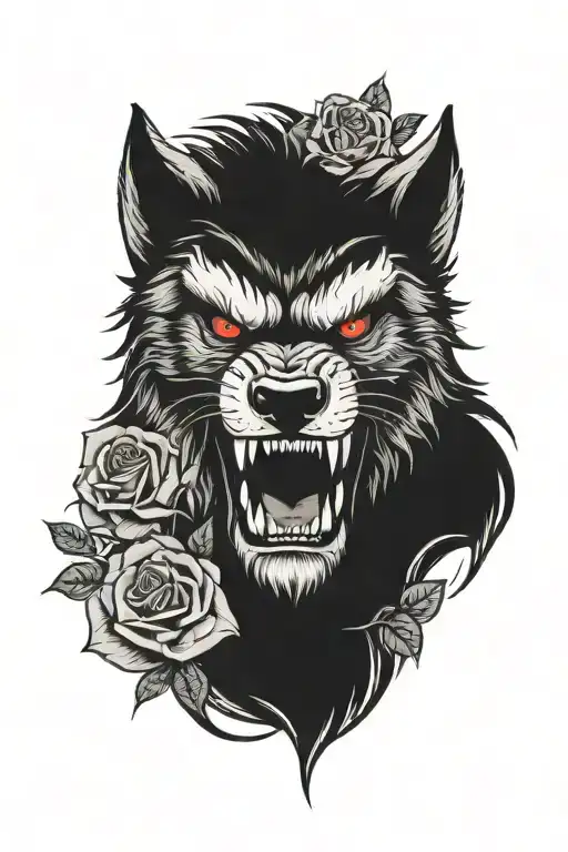 werewolf skull and roses tattoo design idea