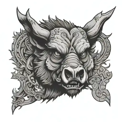angry boar head front view tattoo design idea