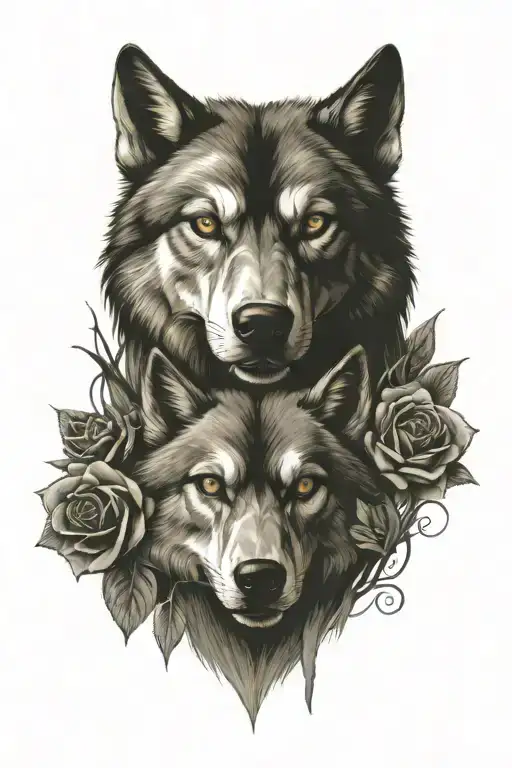 wolves  roses  skulls tattoo design idea