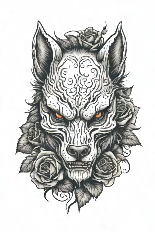 werewolf skull and roses tattoo design idea