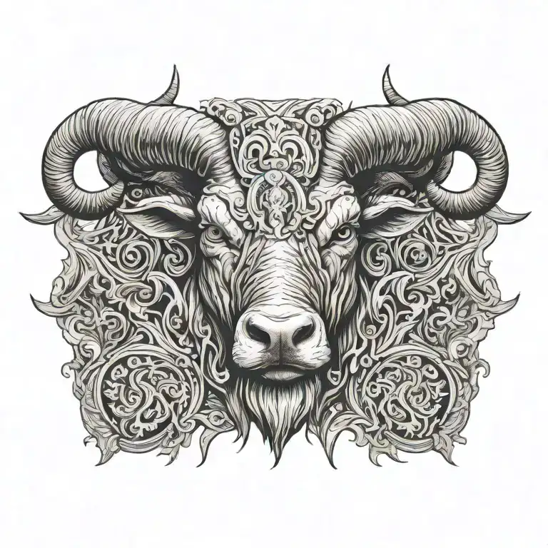 undead bull head attacking goat head tattoo design idea