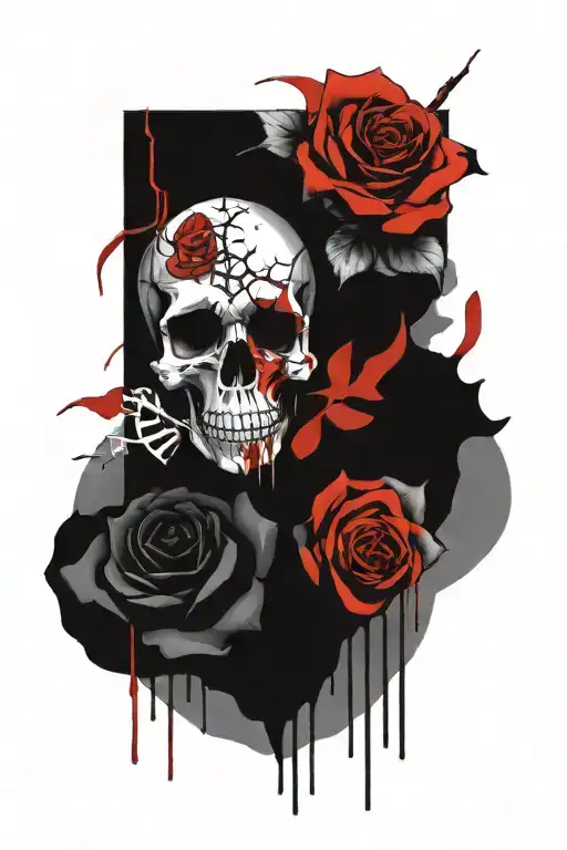 roses  skulls tattoo design idea