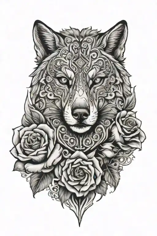 wolves  roses  skulls tattoo design idea