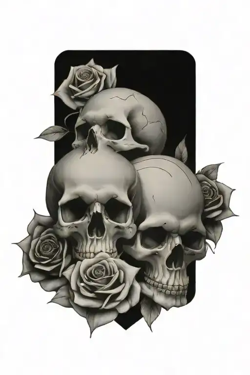 roses  skulls tattoo design idea