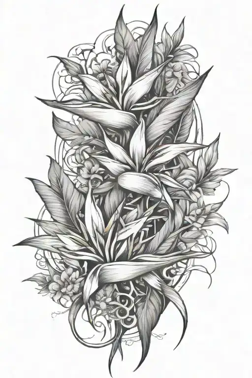 thorns vines  bird of paradise flower tattoo design idea