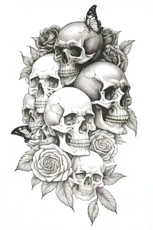 roses butterflys skulls tattoo design idea