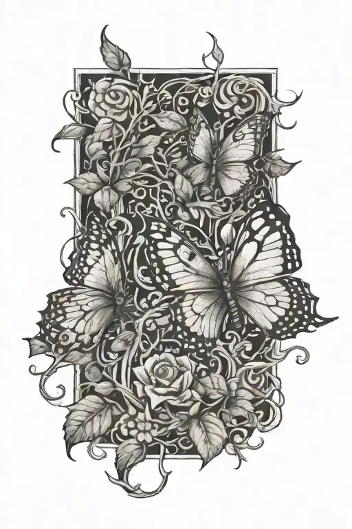 thick vines with thorns growing up with a butterfly tattoo design idea